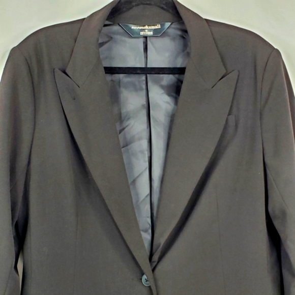Norma Kamali Lined Black Blazer Size 16 One Button Jacket Office Preppy Career - Picture 2 of 15